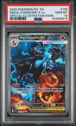 2025 POKEMON PFL EN-PHANTASMAL FLAMES #125 MEGA CHARIZARD X EX PSA 10 - Image 1