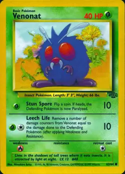 VENONAT 63/64 COMMON JUNGLE POKEMON UNLIMITED LP - Image 1