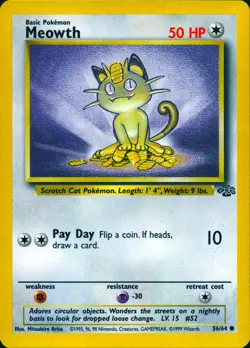 MEOWTH 56/64 COMMON JUNGLE POKEMON UNLIMITED LP - Image 1