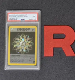 2000 POKEMON ROCKET RAINBOW ENERGY FIRST EDITION HOLO PSA 9 + Swirl - Image 1
