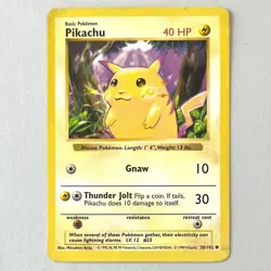 Pikachu 58/102 Yellow Cheeks Shadowless Pokemon TCG VTG WOTC Base Set 1999 MP - Image 1