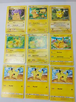 Pokemon Pikachu Lot Of 9 TCG Cards Played BX99 - Image 1