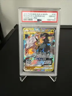 Reshiram & Zekrom GX 157/236 Sm-Cosmic Eclipse Holo Card PSA 10 Gem Mint - Image 1