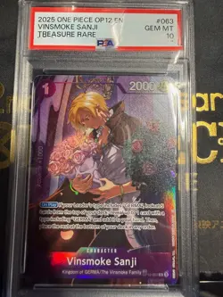 2025 ONE PIECE OP12-LEGACY OF THE MASTER TREASURE RARE VINSMOKE SANJI PSA 10 - Image 1