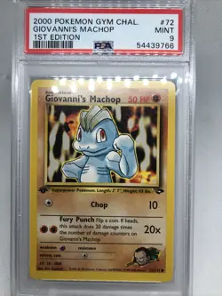 PSA 9 1st edition Giovanni’s Machop Gym Challenge Mint Pokemon Card - Image 1