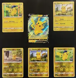 Pokemon Pikachu Card Lot 6 Cards V Holo Reverse No Duplicates - Image 1