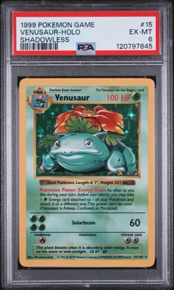 1999 Pokemon TCG Base Set Venusaur Holo Rare Card 15/102 Unlimited Shadowless - Image 4