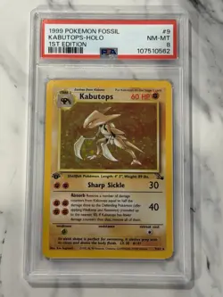 1999 POKEMON FOSSIL 1ST EDITION #9 KABUTOPS-HOLO PSA 8 - Image 1