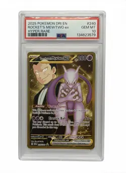 2025 POKEMON DRI EN-DESTINED RIVALS #240 ROCKET'S MEWTWO EX HYPER RARE PSA 10 - Image 1