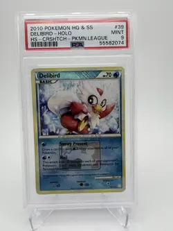 Pokemon League Promo Reverse Holo Delibird - PSA 9 2010 HG&SS 39/123 - PW - Image 1
