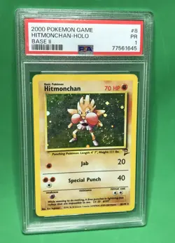 PSA 1 POOR BASE SET 2 #8 HITMONCHAN-HOLO Vintage 2000 Pokemon TCG - Image 1