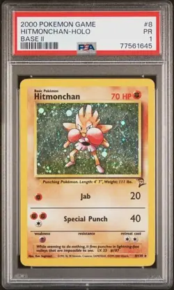 PSA 1 POOR BASE SET 2 #8 HITMONCHAN-HOLO Vintage 2000 Pokemon TCG - Image 2