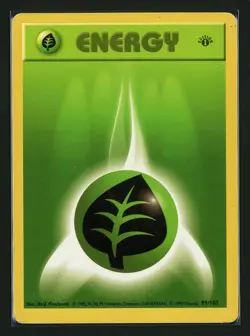 Grass Energy HP 99/102 - 1st Edition Base Set Shadowless - Pokemon 1999 (B) - Image 1