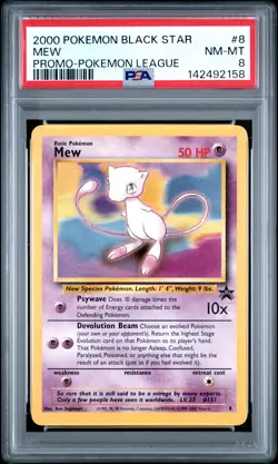 2000 POKEMON PROMO BLACK STAR POKEMON LEAGUE #8 MEW PSA 8 - Image 1