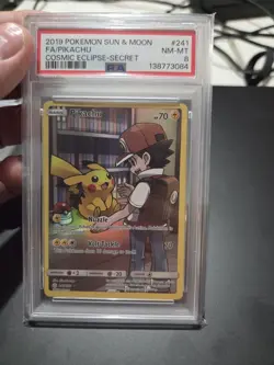 2019 POKEMON SUN & MOON COSMIC ECLIPSE SECRET #241 FULL ART PIKACHU PSA 8 - Image 1