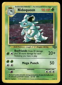 Pokemon Cards Nidoqueen 7/64 Jungle Holo Rare DMG *Crease and Engraving* *1 - Image 1