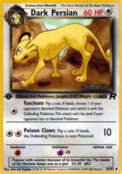 1x Dark Persian - 42/82 - Uncommon - 1st Edition Lightly Played Pokemon G1 - Tea - Image 1