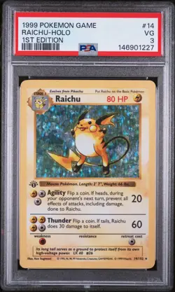 Raichu 14/102 Holo 1999 Pokemon Base Set 1st Edition PSA 3 - Image 1