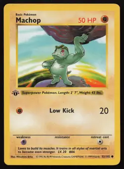 Machop 52/102 1st Edition Common Base Set Shadowless Pokemon English NM - Image 1