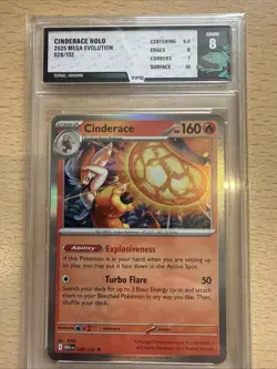 028/132 CINDERACE RARE HOLO MEGA EVOLUTION POKEMON CARD grade TFG 8 Mint - Image 1