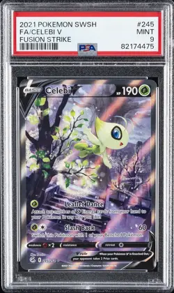 2021 POKEMON SWORD & SHIELD FUSION STRIKE #245 FULL ART/CELEBI V PSA 9 - Image 1