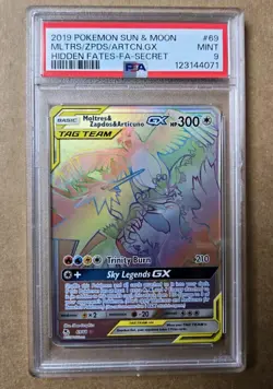 2019 Pokemon Sun & Moon Hidden Fates Moltres & Zapdos & Articuno GX 69/68 PSA 9 - Image 1