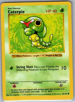 Caterpie 45/102 Shadowless Non Holo Base Set - Pokemon Card - NM - Image 1