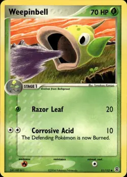Weepinbell Uncommon FireRed & LeafGreen 51/112 Grass Pokemon Card - Image 1