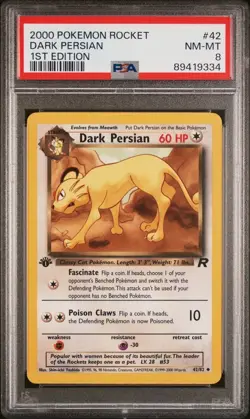 2000 Pokemon 1st Edition Rocket Dark Persian PSA 8 - Image 1