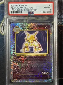 2002 POKEMON LEGENDARY COLLECTION #1 ALAKAZAM-REVERSE FOIL PSA 8 NM - Image 1