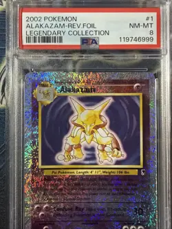 2002 POKEMON LEGENDARY COLLECTION #1 ALAKAZAM-REVERSE FOIL PSA 8 NM - Image 4
