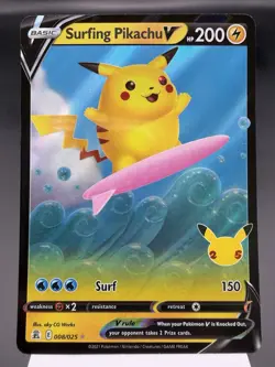 Surfing Pikachu V 008/025 - Ultra Rare Holo - Celebrations Pokemon Card NM - Image 1