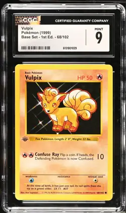 CGC 9 MINT Vulpix 68/102 1st Edition Shadowless Base Set Pokemon Card - Image 1