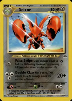 Pokemon TCG Card WOTC Vintage Wizards Scizor (29) Neo Discovery 29/75 - Image 1