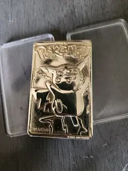 Pokemon PIKACHU Trading Card Bar 23K Gold Plated 1999 Burger King - Image 1