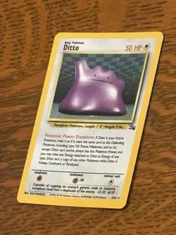 Original 1999 Pokemon DITTO fossil Holographic Card 3/62 - Image 3