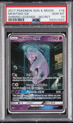 2017 POKEMON SUN & MOON SHINING LEGENDS SECRET #78 MEWTWO GX PSA 10 - Image 1