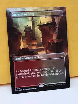 1x FOIL BORDERLESS ALT ART Sacred Foundry, NM, RVR, Magic: the Gathering, MtG - Image 1