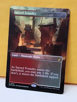 1x FOIL BORDERLESS ALT ART Sacred Foundry, NM, RVR, Magic: the Gathering, MtG - Image 2