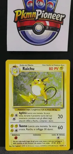Pokemon Raichu Base Set Holo Rare Card 14/102 HOLO SWIRL - ITALIAN - EX - Image 1