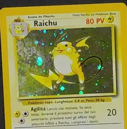 Pokemon Raichu Base Set Holo Rare Card 14/102 HOLO SWIRL - ITALIAN - EX - Image 2