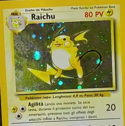 Pokemon Raichu Base Set Holo Rare Card 14/102 HOLO SWIRL - ITALIAN - EX - Image 3