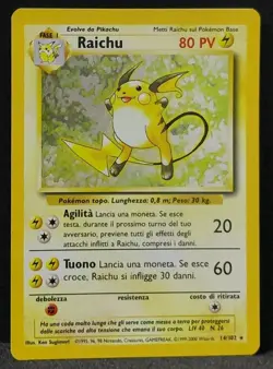 Pokemon Raichu Base Set Holo Rare Card 14/102 HOLO SWIRL - ITALIAN - EX - Image 4