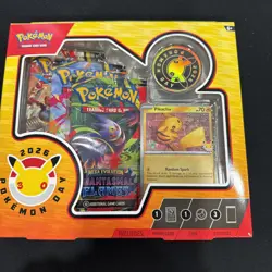 Pokemon Day 2026 Collection Box Pikachu Promo Card Coin 3 Booster Packs - Image 1