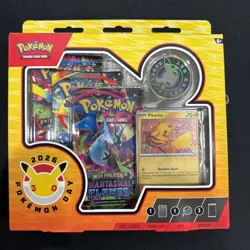 Pokemon Day 2026 Collection Box Pikachu Promo Card Coin 3 Booster Packs - Image 1