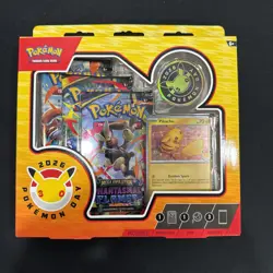 Pokemon Day 2026 Collection Box Pikachu Promo Card Coin 3 Booster Packs - Image 1
