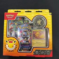 Pokemon Day 2026 Collection Box Pikachu Promo Card Coin 3 Booster Packs - Image 1
