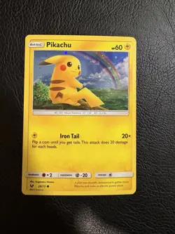 Pokemon Pikachu 28/73 Shining Legends Holo Card 60 HP Iron Tail 2017 Swirl - Image 1