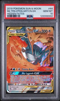 2019 POKEMON SUN & MOON HIDDEN FATES #44 MOLTRES & ZAPDOS & ARTICUNO GX PSA 10 - Image 1