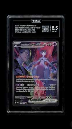Pokemon Team Rocket's Mewtwo ex 231/182 Destined Rivals TAG 8.5 NM MT+ - Image 1